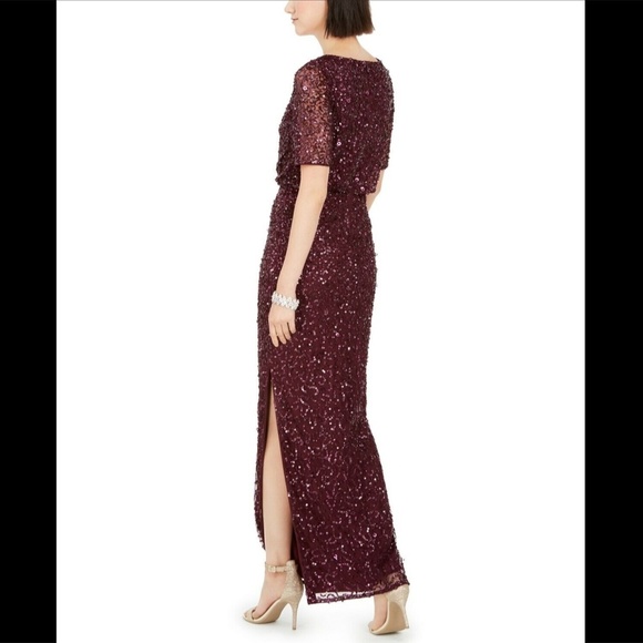 NWT $289 Adrianna Papell Blouson Sequin Gown in‎ Cassis [SZ 6 ] - Picture 2 of 13
